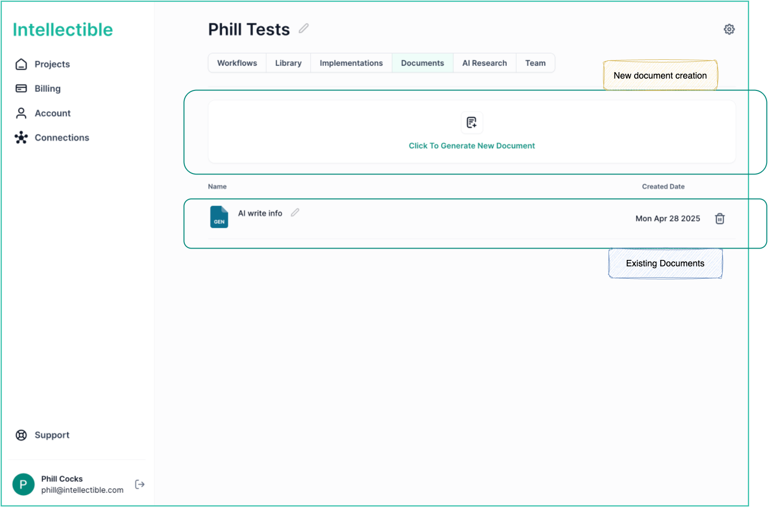 Documents Tab – Create New
