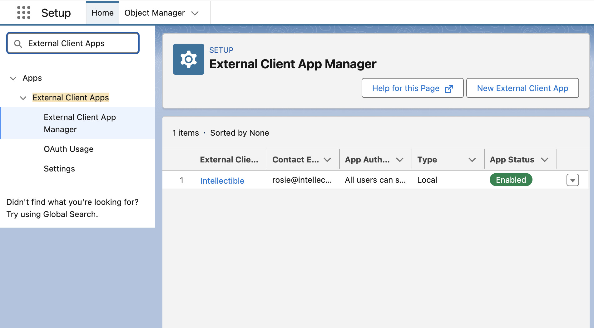 App Manager → New External Client App