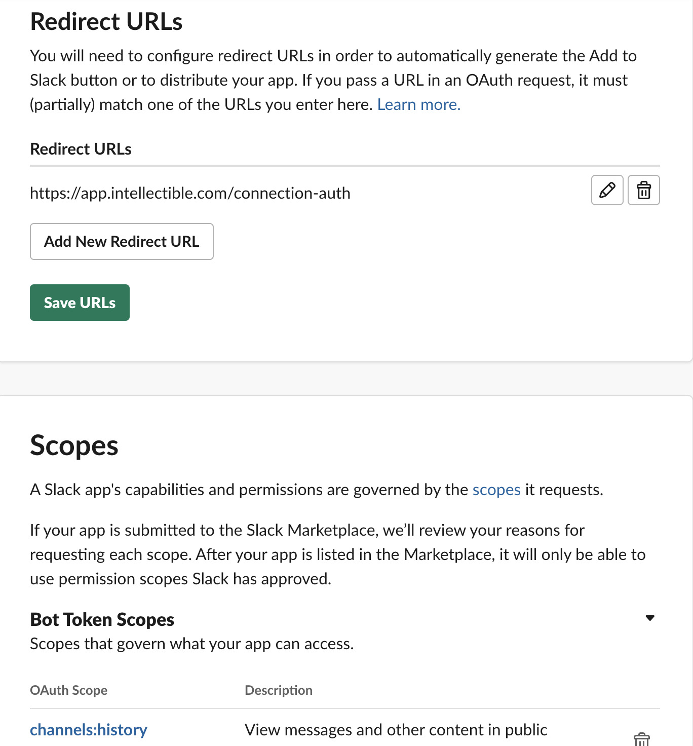 Add scopes and redirect URLs